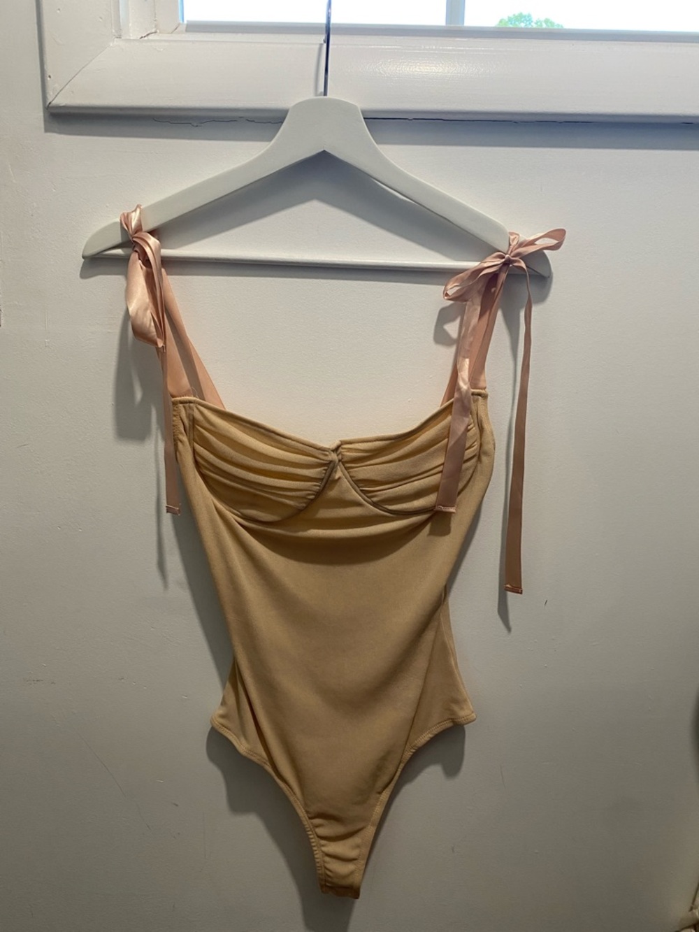 Tie-Shoulder Nude Beige Bodysuit